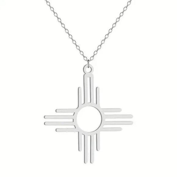 Zia Symbol Sun Western Boho Pendant Necklace - Picture 1 of 5